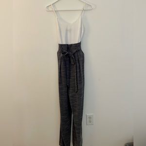 White/Slate Grey Tweed Print Jumpsuit - Never Worn!
